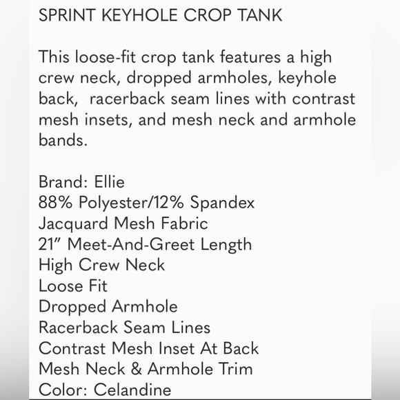 NWT Ellie “Celandine”  workout tank top, yellow mesh, women’s size medium - Picture 11 of 11